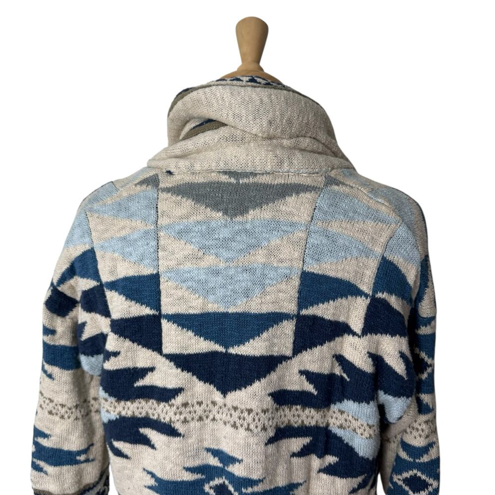 FAHERTY B. Yellowtail Paloma Aztec Longline Duster Cardigan BLUE SMALL NO BELT - Picture 4 of 10